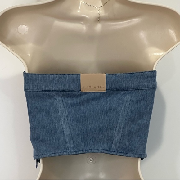 Jluxlabel x Nat And Liv Crop Top Denim Corset Strapless Blue Size Small New - Picture 3 of 12